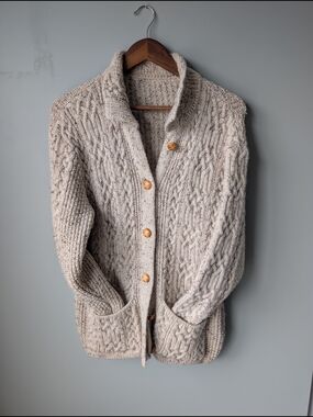 Chunky Cable Knit Cardigan - Handmade Button Up Sweater From France